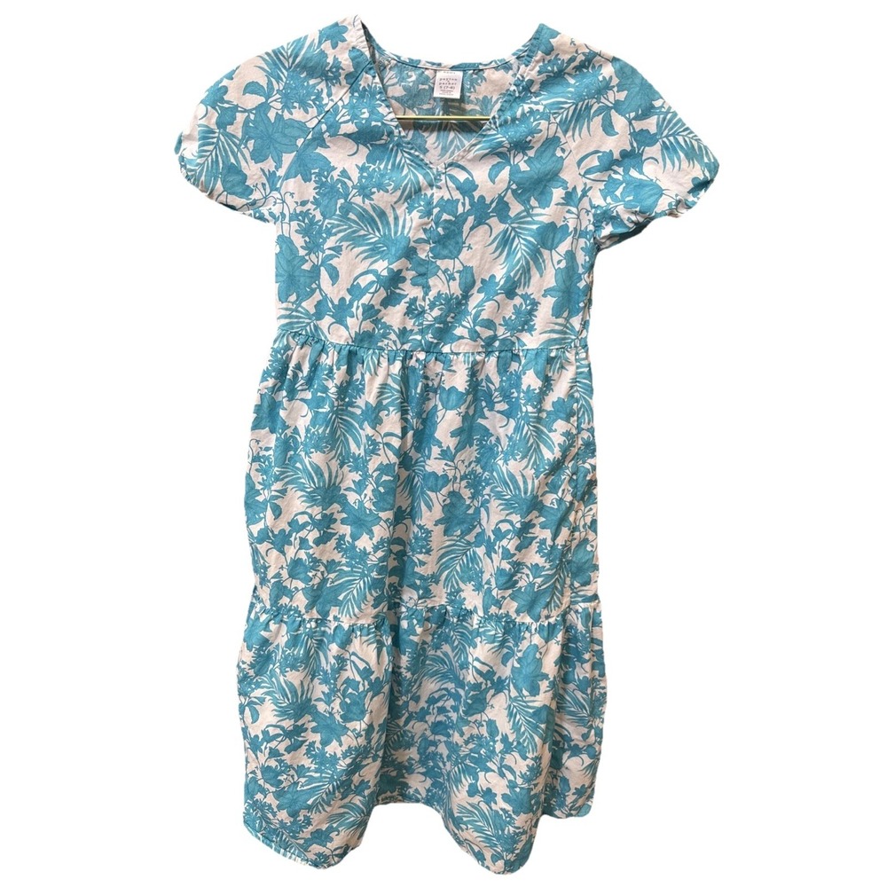 Peyton & Parker Maxi‎ Dress Girls S 7-8 Blue Floral Pleated Short Sleeve V Neck